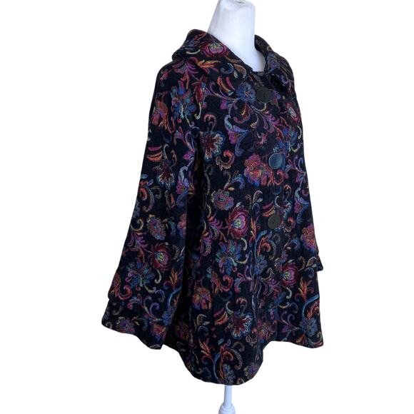 Habitat Sz M Floral Jacquard Tapestry Swing Coat Jacket Chunky Buttons Bohemian - Picture 5 of 16
